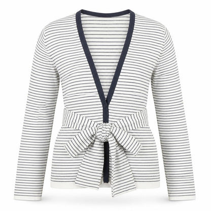 ESPRIT Women’s White Striped Belted Cardigan Size M Long Sleeve