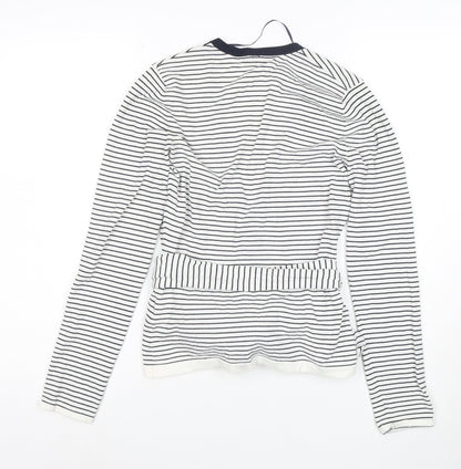 Esprit Women’s White Striped Belted Cardigan Size M Long Sleeve