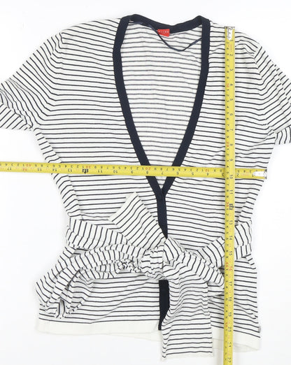 Esprit Women’s White Striped Belted Cardigan Size M Long Sleeve