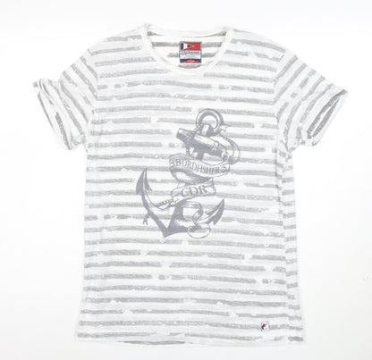Cedar Wood State Women's White Nautical Stripe Anchor T-Shirt Size M