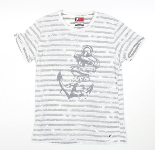 Cedar Wood State Women's White Nautical Stripe Anchor T-Shirt Size M