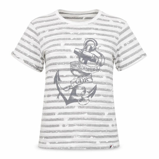 Cedar Wood State Women's White Nautical Stripe Anchor T-Shirt Size M