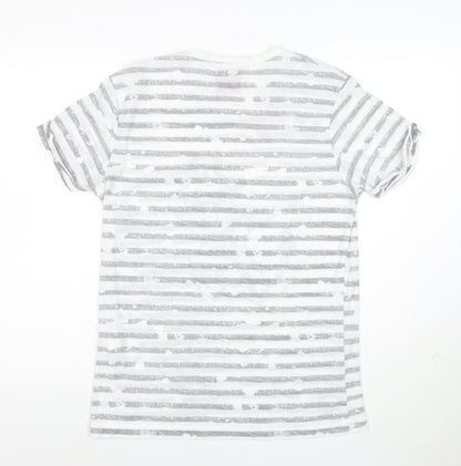 Cedar Wood State Women's White Nautical Stripe Anchor T-Shirt Size M