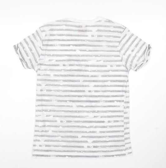 Cedar Wood State Women's White Nautical Stripe Anchor T-Shirt Size M