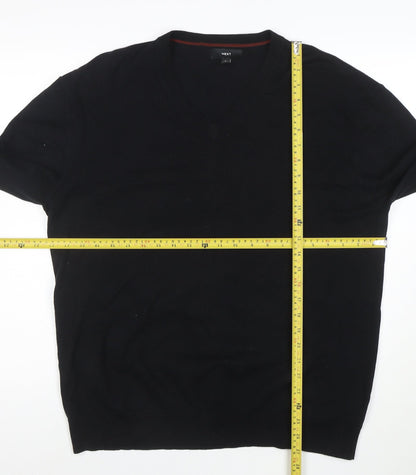 Next Men’s Black Cotton V-Neck Jumper Size L Classic Knit