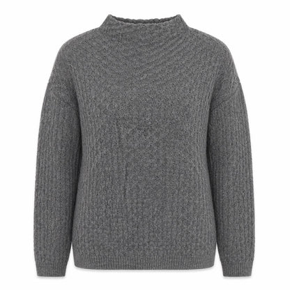 Mango Women Grey Cable-Knit Mock Neck Acrylic Jumper XS