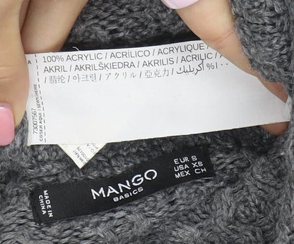 Mango Women Grey Cable-Knit Mock Neck Acrylic Jumper XS