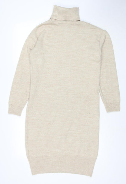 Dorothy Perkins Women Beige Wool Blend Roll Neck Jumper Dress Size 10