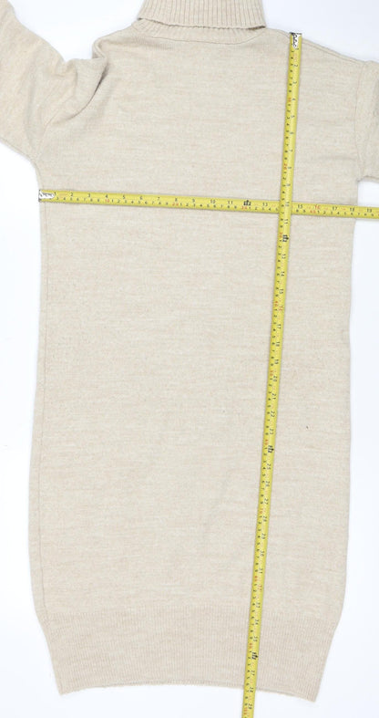 Dorothy Perkins Women Beige Wool Blend Roll Neck Jumper Dress Size 10