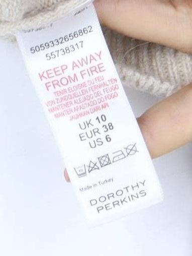 Dorothy Perkins Women Beige Wool Blend Roll Neck Jumper Dress Size 10