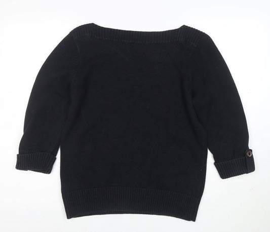 Marks and Spencer Women’s Black Cotton Boat Neck Pullover Jumper UK 18