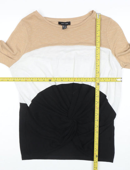 New Look Women Beige Colour Block Twist Front Jumper Size M