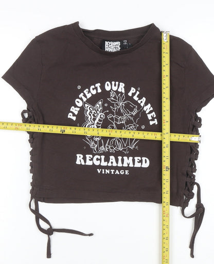 Reclaimed Vintage Women Brown Cropped T-Shirt UK 10 Graphic Tee
