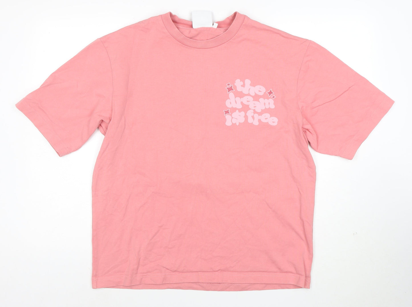 Dream Is Free Womens Pink Cotton Relaxed Fit T-Shirt Size L