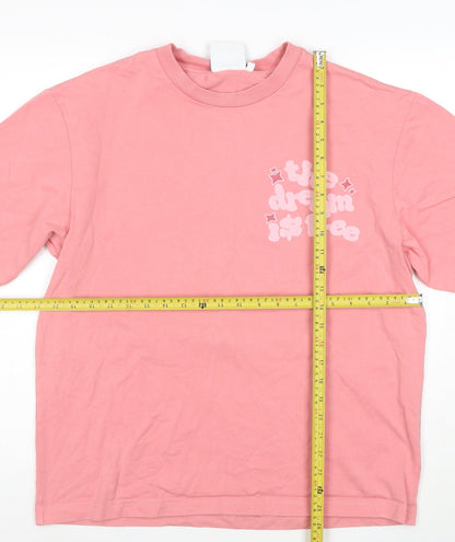Dream Is Free Womens Pink Cotton Relaxed Fit T-Shirt Size L