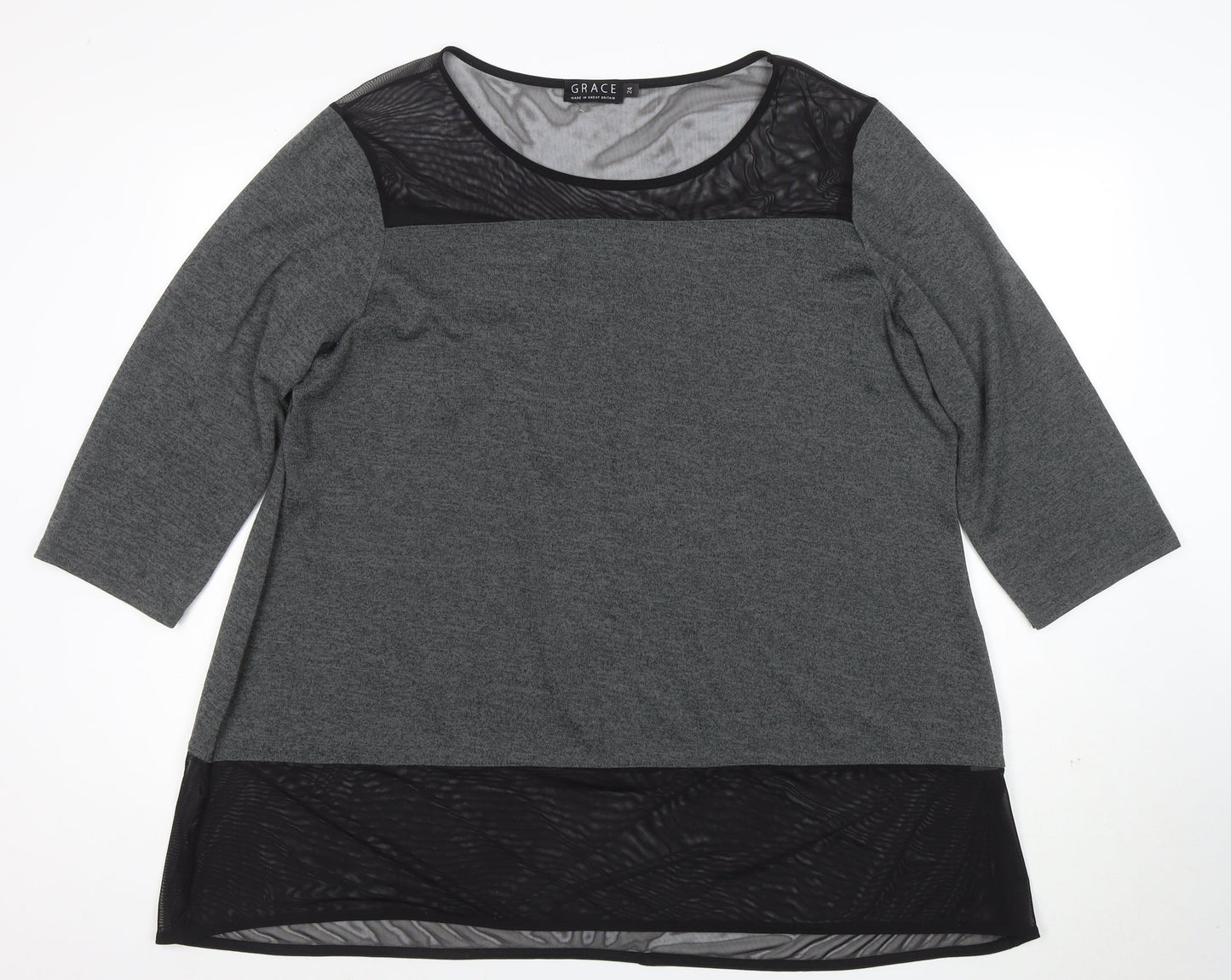 Grace Womens Grey 3/4 Sleeve Jersey Tunic Blouse Size 24