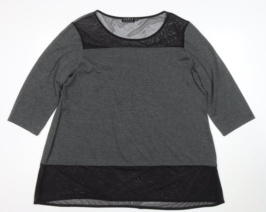 Grace Womens Grey 3/4 Sleeve Jersey Tunic Blouse Size 24