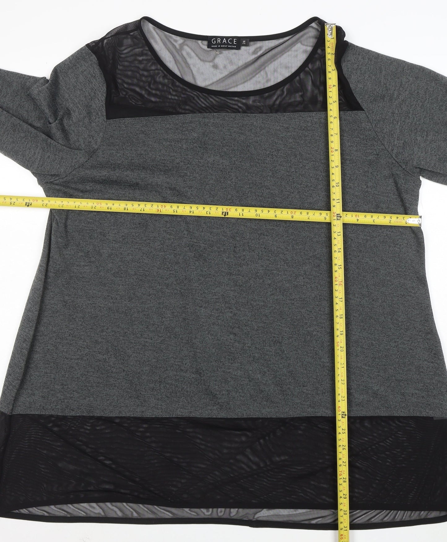 Grace Womens Grey 3/4 Sleeve Jersey Tunic Blouse Size 24