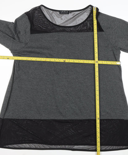 Grace Womens Grey 3/4 Sleeve Jersey Tunic Blouse Size 24