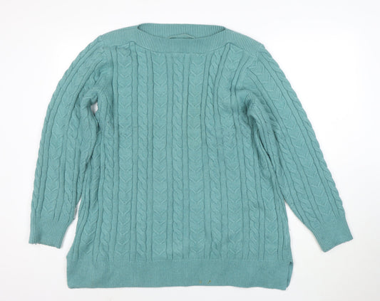 Cotton Traders Women Sea Green Cable-Knit Jumper Size 20
