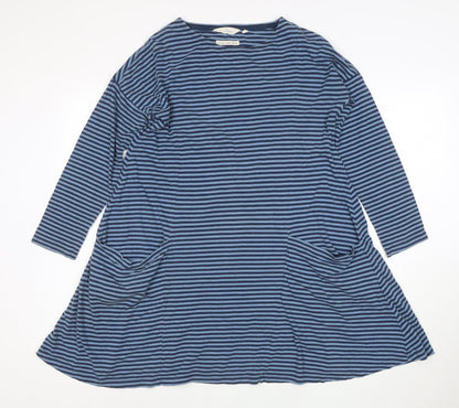 Salt Cornwall Women Blue Striped Trapeze Dress Size 10 Long Sleeve