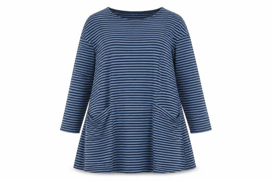 Salt Cornwall Women Blue Striped Trapeze Dress Size 10 Long Sleeve