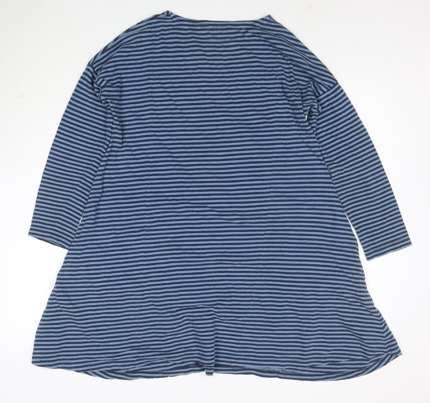 Salt Cornwall Women Blue Striped Trapeze Dress Size 10 Long Sleeve
