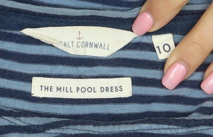 Salt Cornwall Women Blue Striped Trapeze Dress Size 10 Long Sleeve