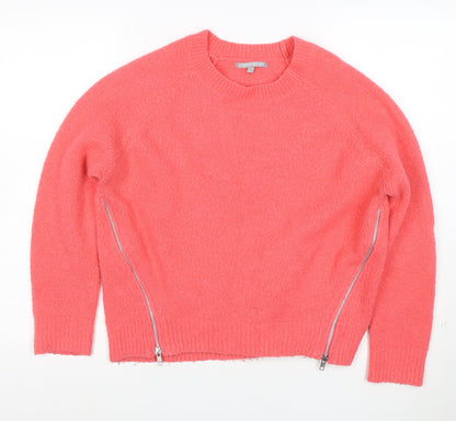 Oliver Bonas Women Pink Crew Neck Zip Hem Knit Jumper Size 10