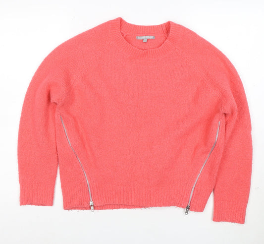 Oliver Bonas Women Pink Crew Neck Zip Hem Knit Jumper Size 10