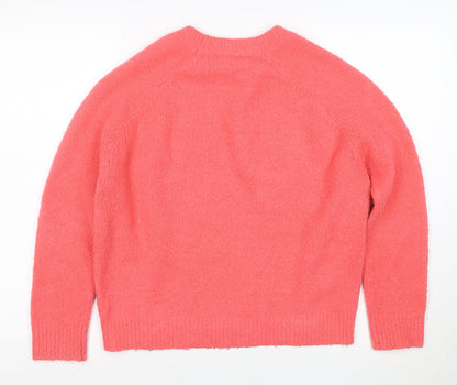 Oliver Bonas Women Pink Crew Neck Zip Hem Knit Jumper Size 10