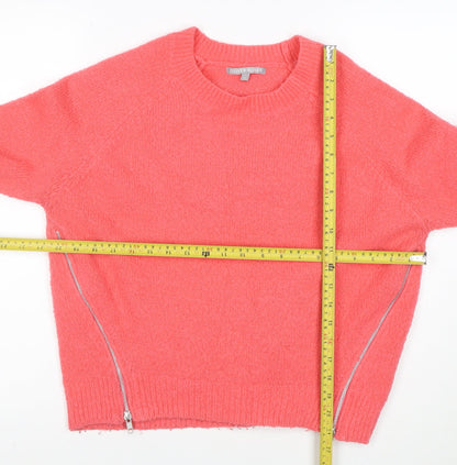 Oliver Bonas Women Pink Crew Neck Zip Hem Knit Jumper Size 10