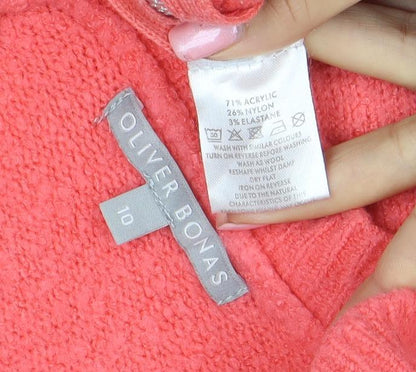 Oliver Bonas Women Pink Crew Neck Zip Hem Knit Jumper Size 10