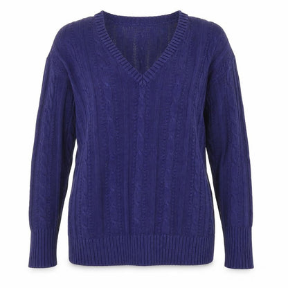 Old Navy Women's Blue Cable-Knit Cotton V-Neck Jumper Size L