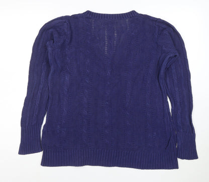 Old Navy Women's Blue Cable-Knit Cotton V-Neck Jumper Size L