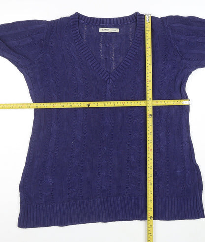 Old Navy Women's Blue Cable-Knit Cotton V-Neck Jumper Size L