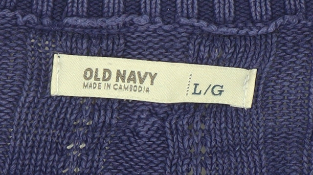 Old Navy Women's Blue Cable-Knit Cotton V-Neck Jumper Size L