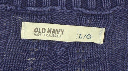 Old Navy Women's Blue Cable-Knit Cotton V-Neck Jumper Size L