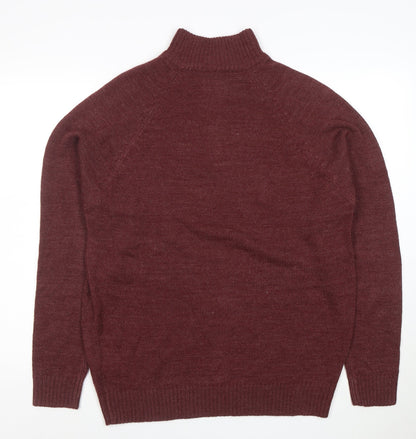 Essential Mø Men’s Brown 1/2 Zip High Neck Wool Blend Jumper Size L
