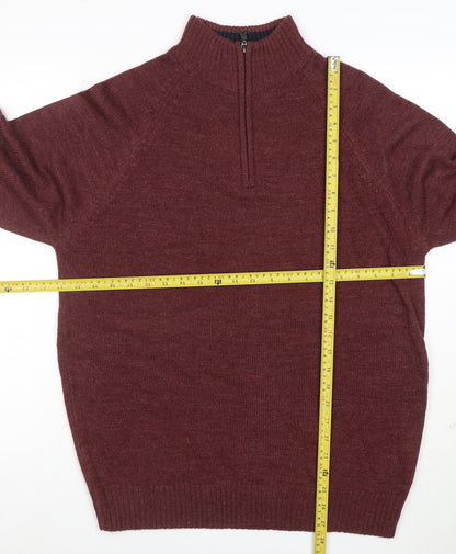 Essential Mø Men’s Brown 1/2 Zip High Neck Wool Blend Jumper Size L