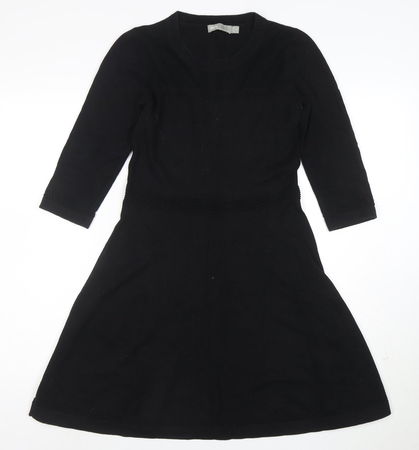 ASOS Women’s Black Knit A-Line Dress Size 8 3/4 Sleeve Crew Neck