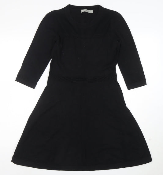 ASOS Women’s Black Knit A-Line Dress Size 8 3/4 Sleeve Crew Neck