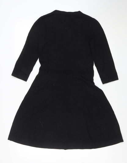 ASOS Women’s Black Knit A-Line Dress Size 8 3/4 Sleeve Crew Neck