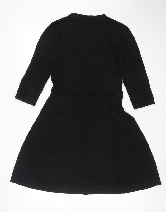 ASOS Women’s Black Knit A-Line Dress Size 8 3/4 Sleeve Crew Neck