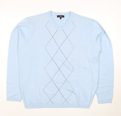 Thomas Nash Men's Blue Argyle V-Neck Acrylic Jumper M