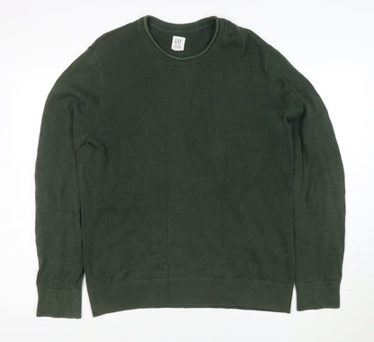 GAP Men's Green Cotton Crew Neck Pullover Jumper Size S