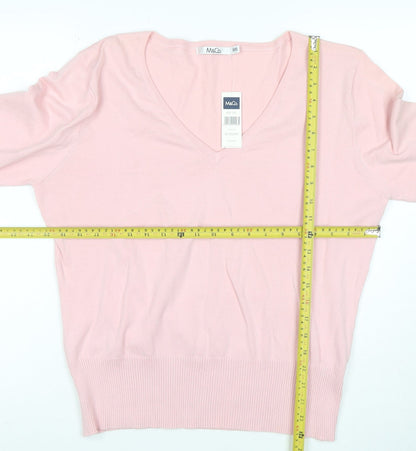 M&Co Women Pink V-Neck Cotton Blend Pullover Jumper XXL