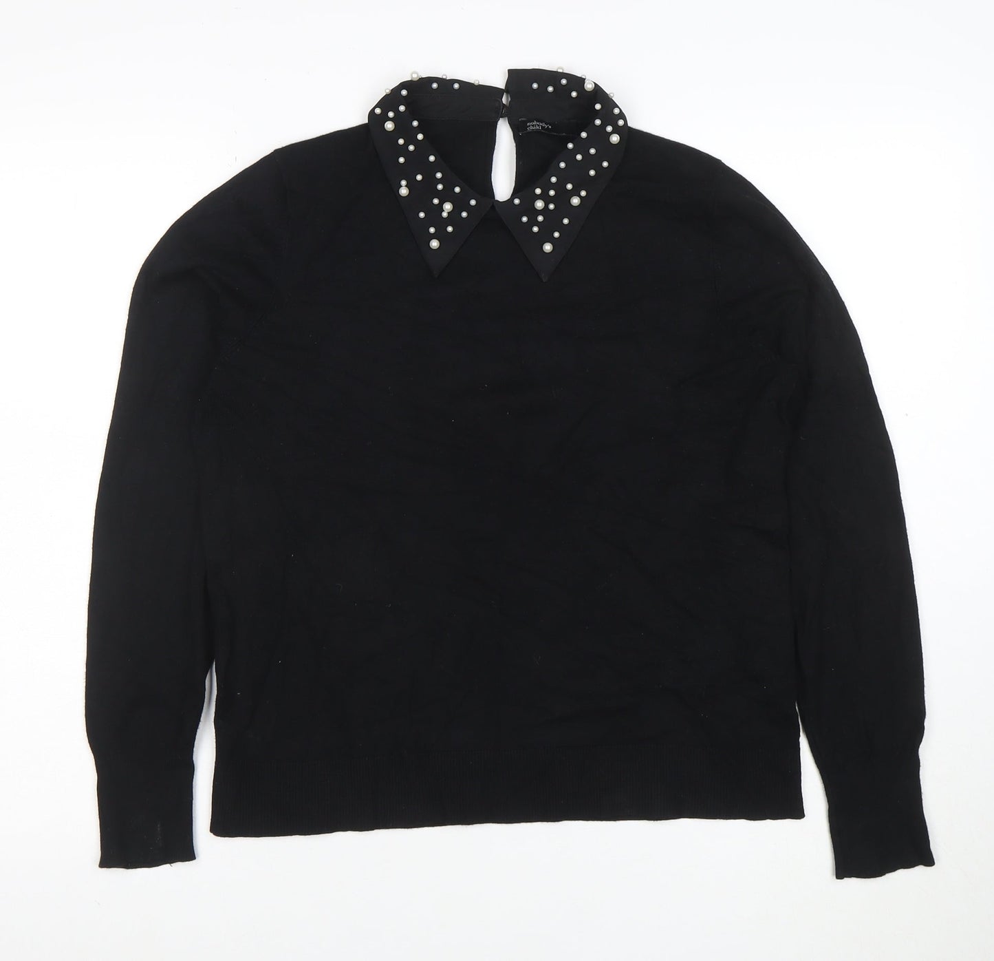 Nobody's Child Women's Black Collared Beaded Jumper Size M