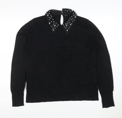 Nobody's Child Women's Black Collared Beaded Jumper Size M