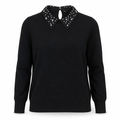 Nobody's Child Women's Black Collared Beaded Jumper Size M